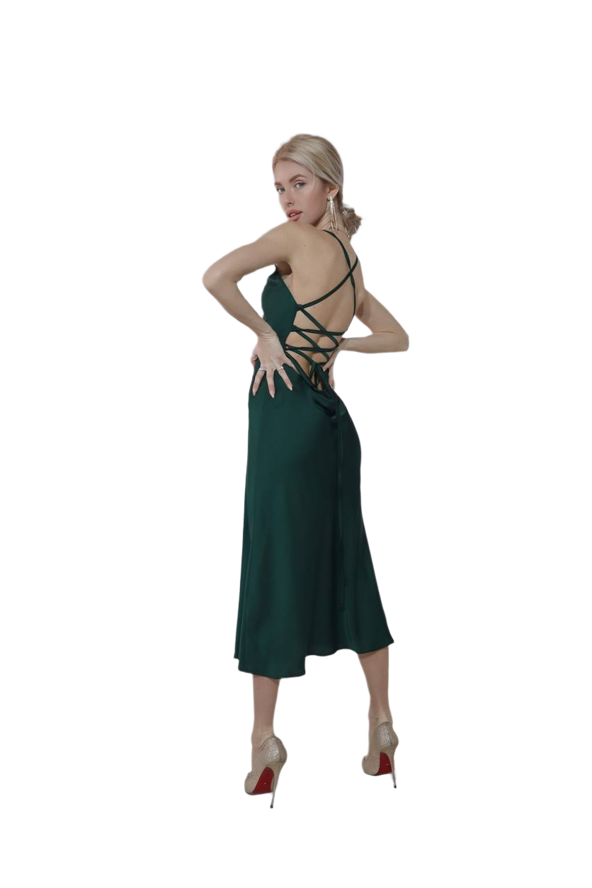 Silk Combination Dress for Women Back Lace-Up Design