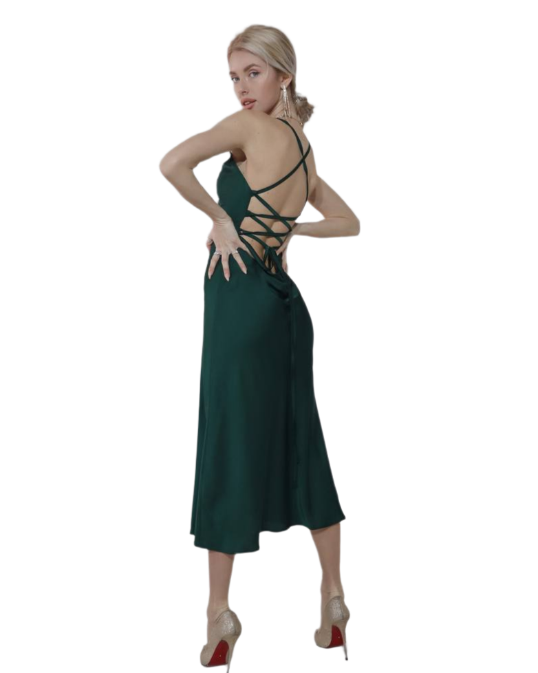 Silk Combination Dress for Women Back Lace-Up Design