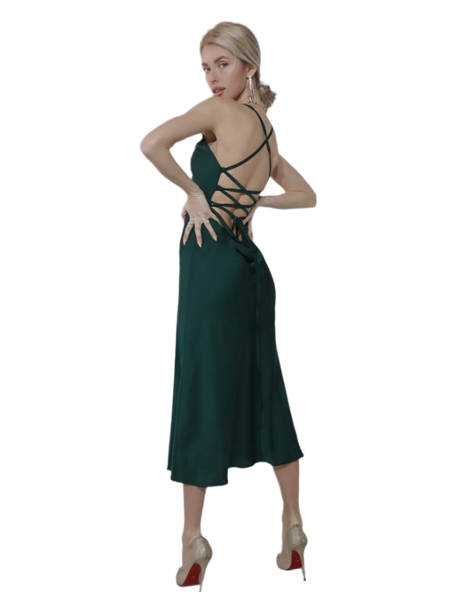 Silk Combination Dress for Women Back Lace-Up Design