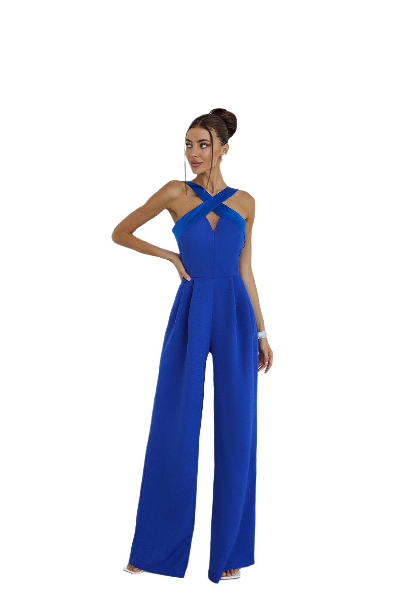 Electra Women's Jumpsuit in Blue with Satin Cross Straps