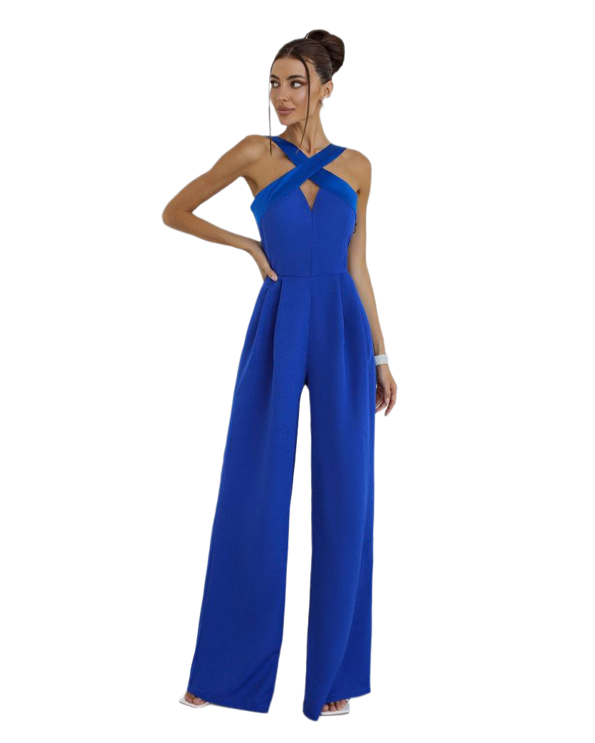 Electra Women's Jumpsuit in Blue with Satin Cross Straps