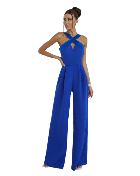 Electra Women's Jumpsuit in Blue with Satin Cross Straps