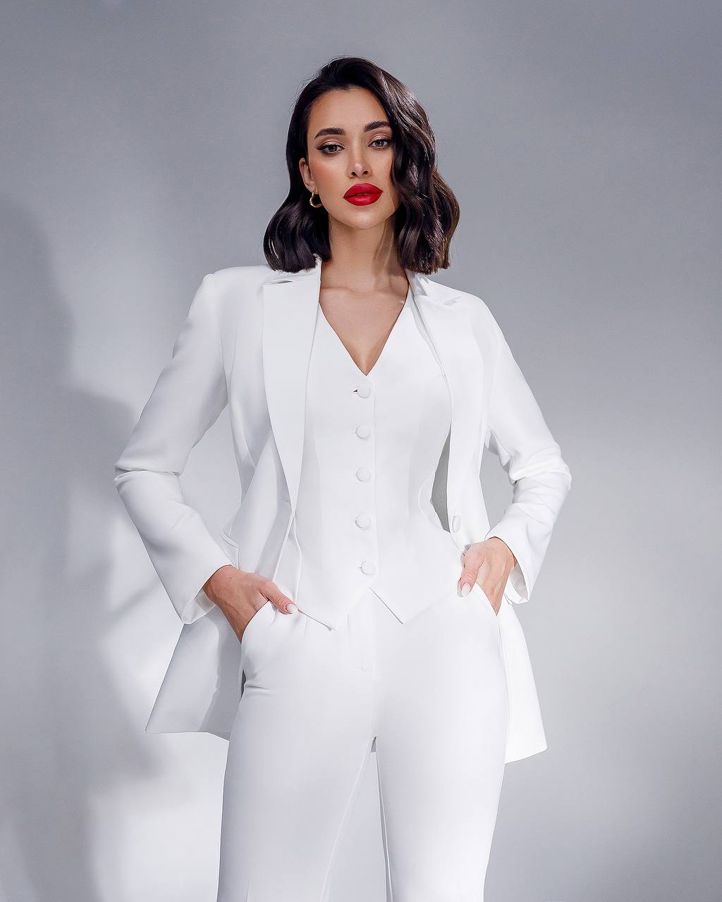 Womens Three-Piece Suit with Vest Diagonal Suit Crepe