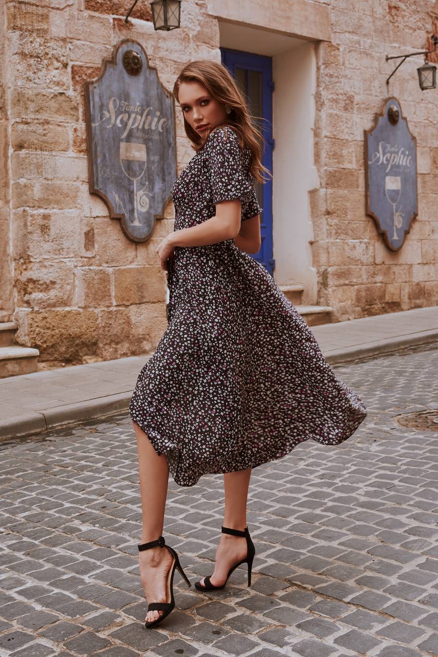 Floral Printed Staple Fabric Midi Dress for Women