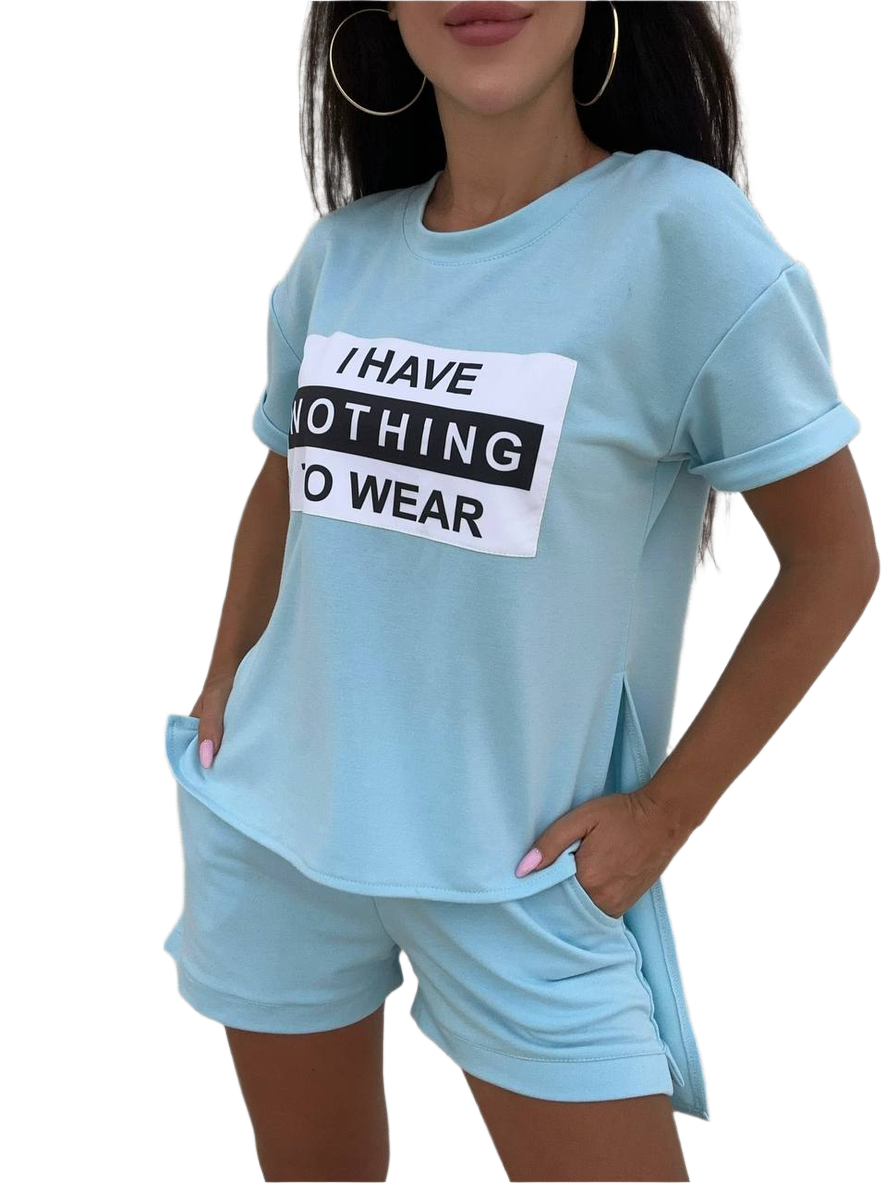 Womens Casual Eddi Suit Light Blue T-Shirt and Shorts Set