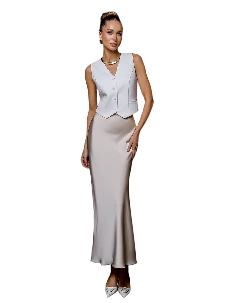 Elegant Midi Skirt in Dense Parisian Satin Fabric