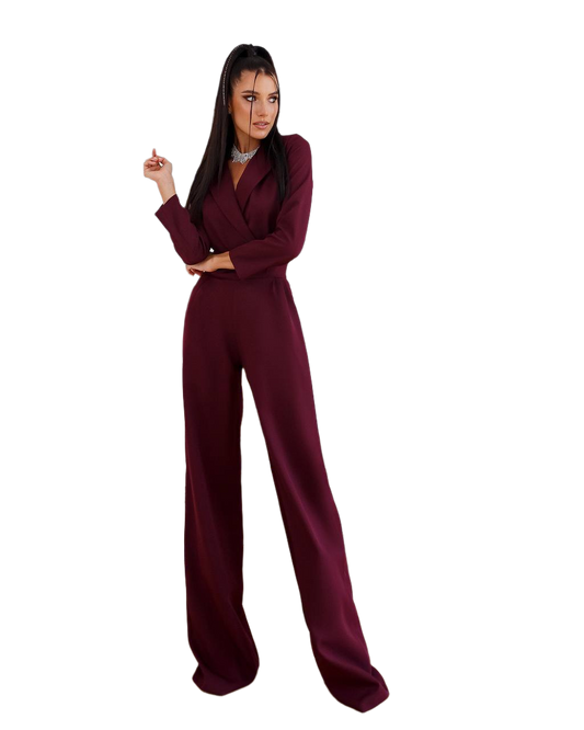 Elegant Womens Jumpsuit in Suit Diagonal Crepe Fabric
