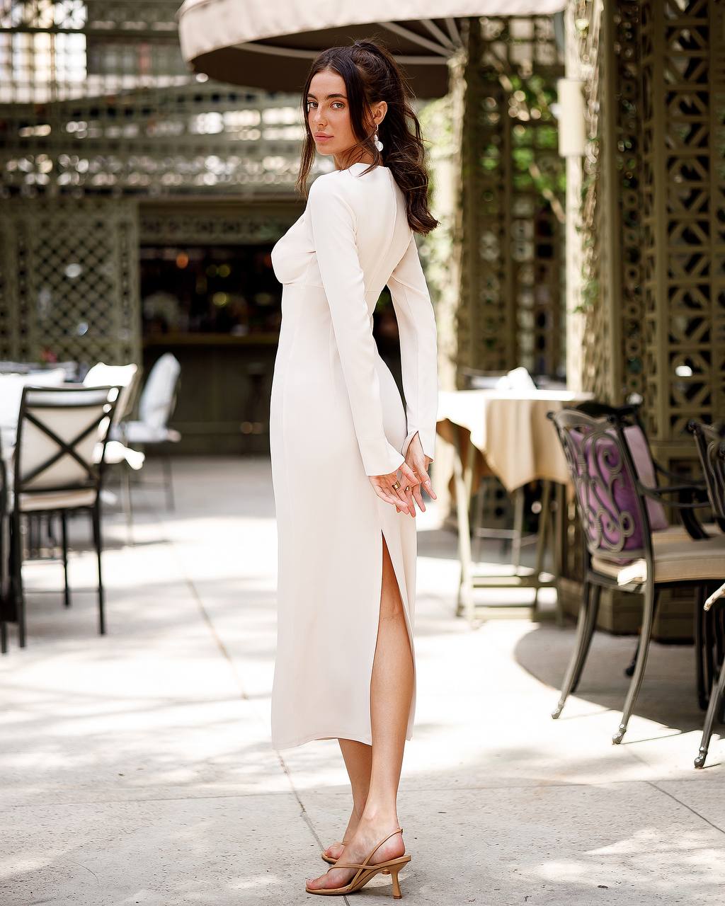 Elegant Midi Dress for Women in Premium Twill-Silk Fabric
