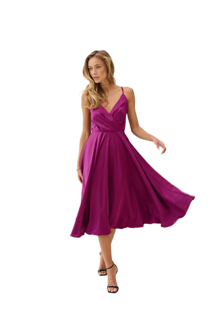 Esmeralda Women's Purple Satin Sun Dress with Adjustable Straps