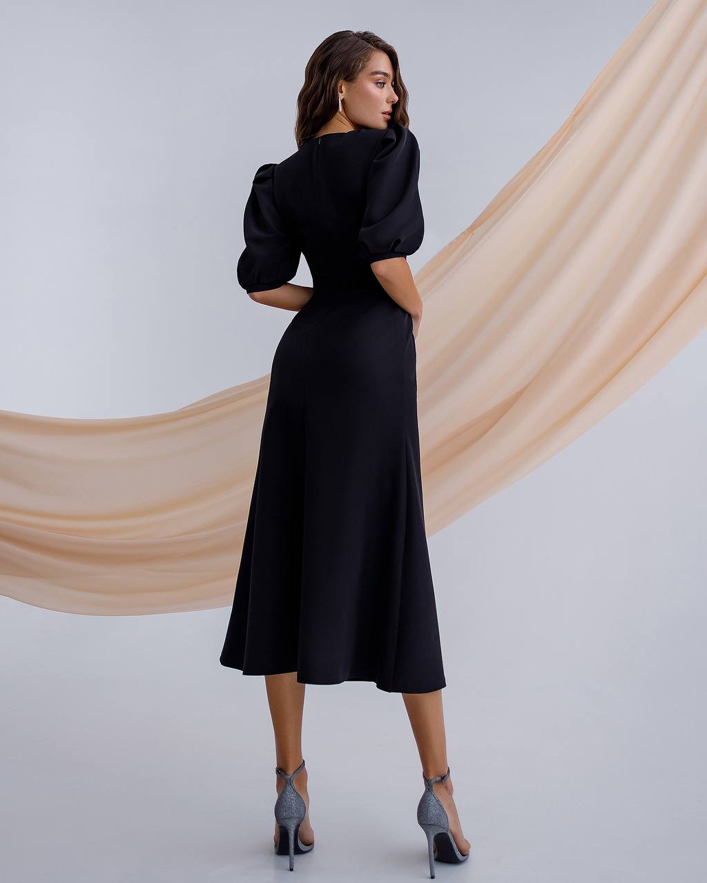 Elegant Women Midi Dress in Premium Diagonal Crepe Fabric