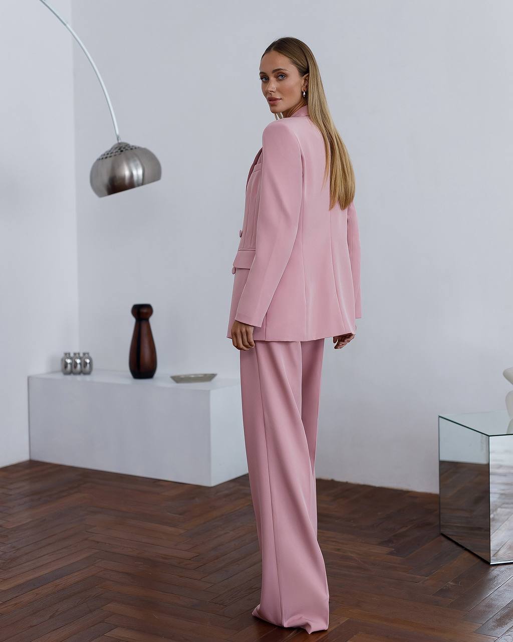 Pink Prom Bridal Wedding Cocktail Graduation Three Piece Womens Suit Jacket Top Trousers Elegant Business Outfit Pantsuit Palazzo Pants