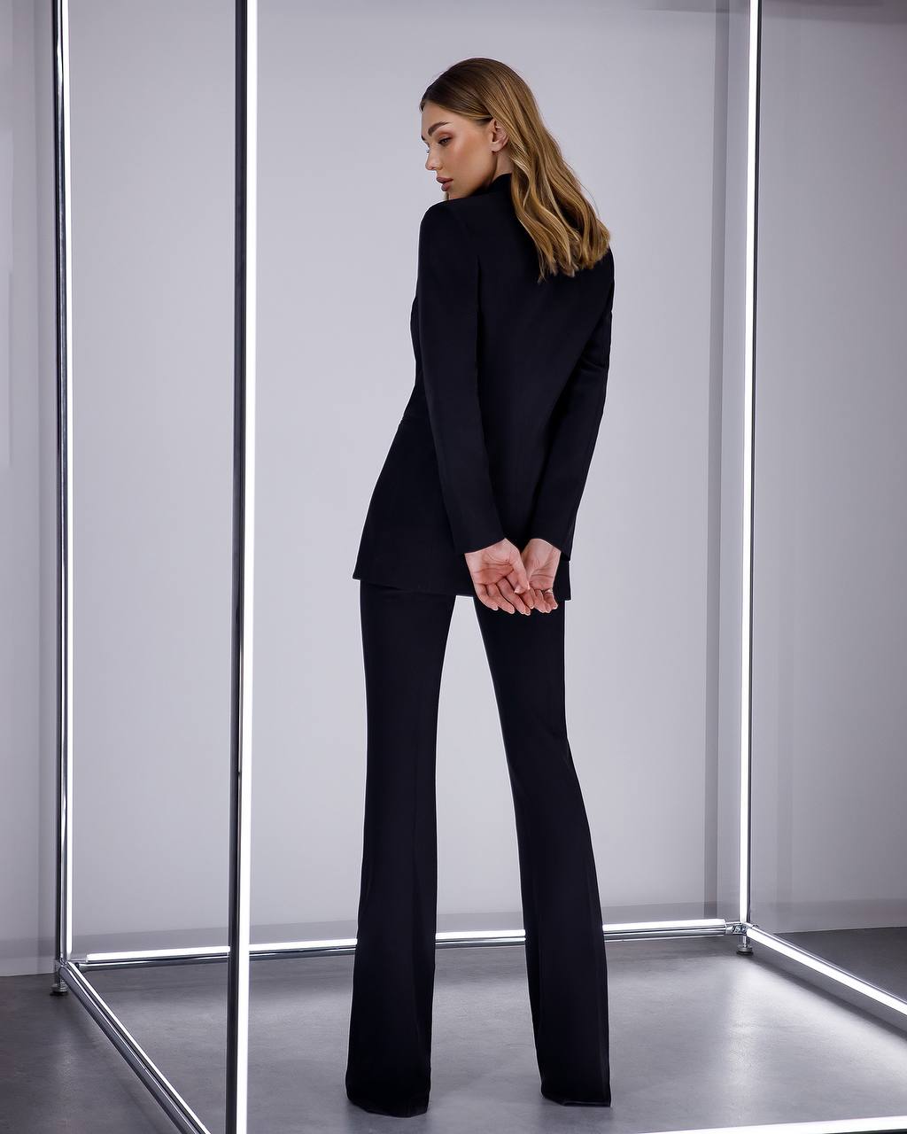 Womens Black Suit with Lined Blazer and Flared Pants