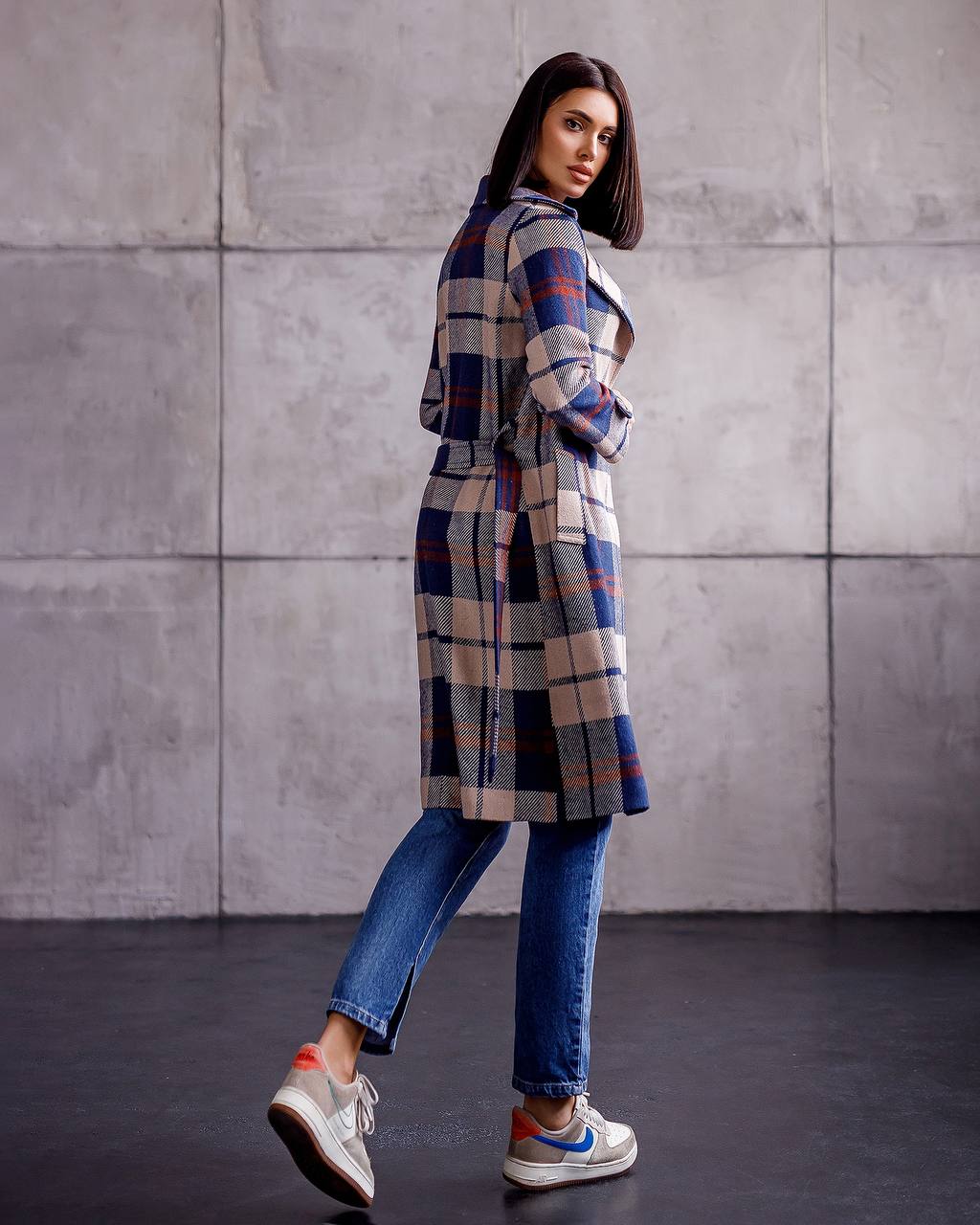 Womens Long Blue Plaid Turkish Coat