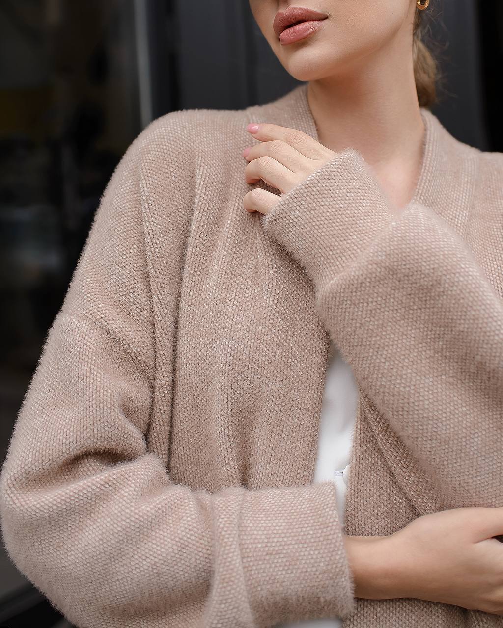 Silva Fluffy Soft Knit Cardigan for Women in Light Beige