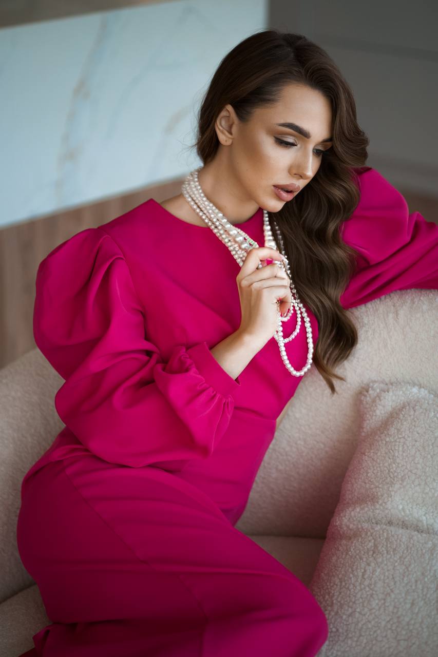 Elegant Midi Dress For Women In Premium Suit Diagonal Fabric