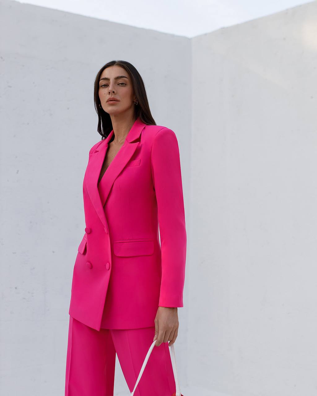 Prom Bridal Wedding Cocktail Graduation Pink Three-Piece Women Suit Jacket Top Trousers Pantsuit Palazzo Pants