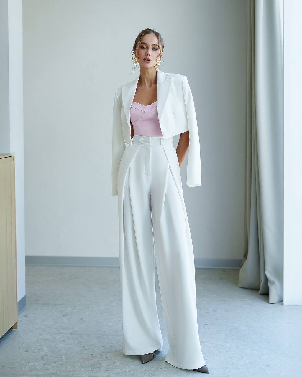 Womens Palazzo Pants Premium Suit Crepe Diagonal