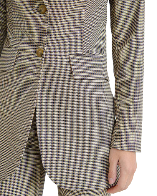 Houndstooth patterned coat with a focus on the front and side panels.