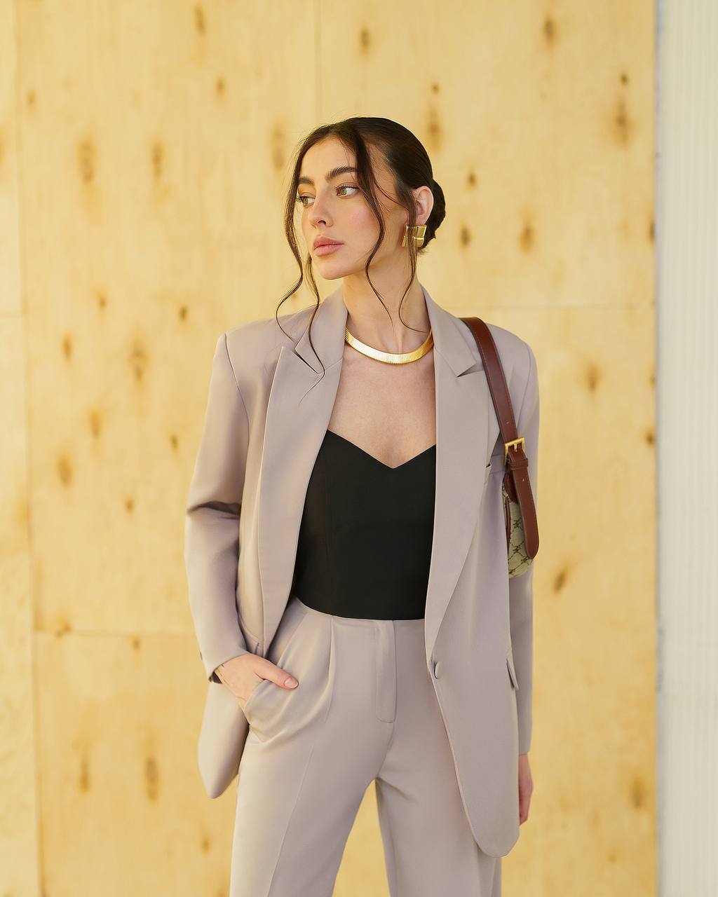 Womens Double Suit Premium Diagonal Suiting Crepe Blazer and Pants