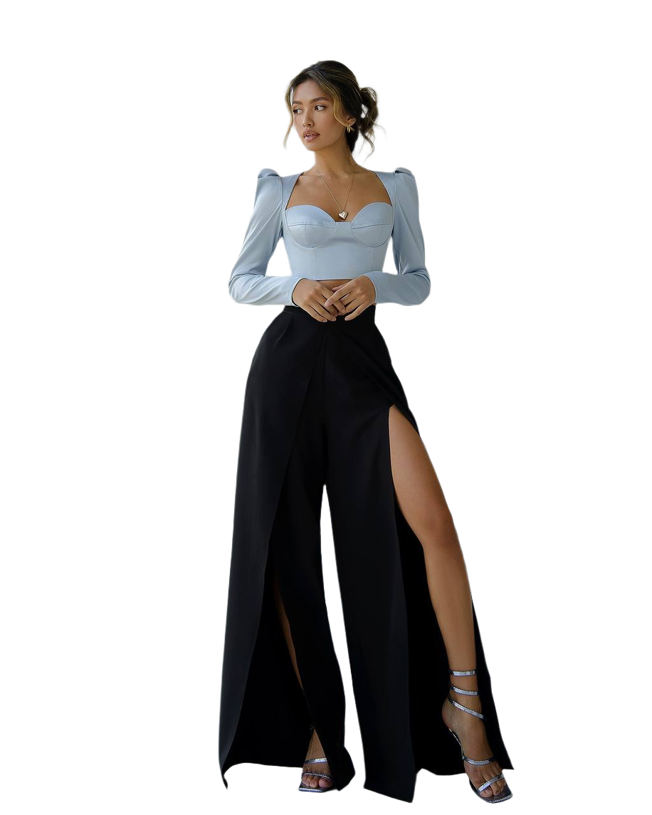 Women's Wide Leg Black Pants with High Slits