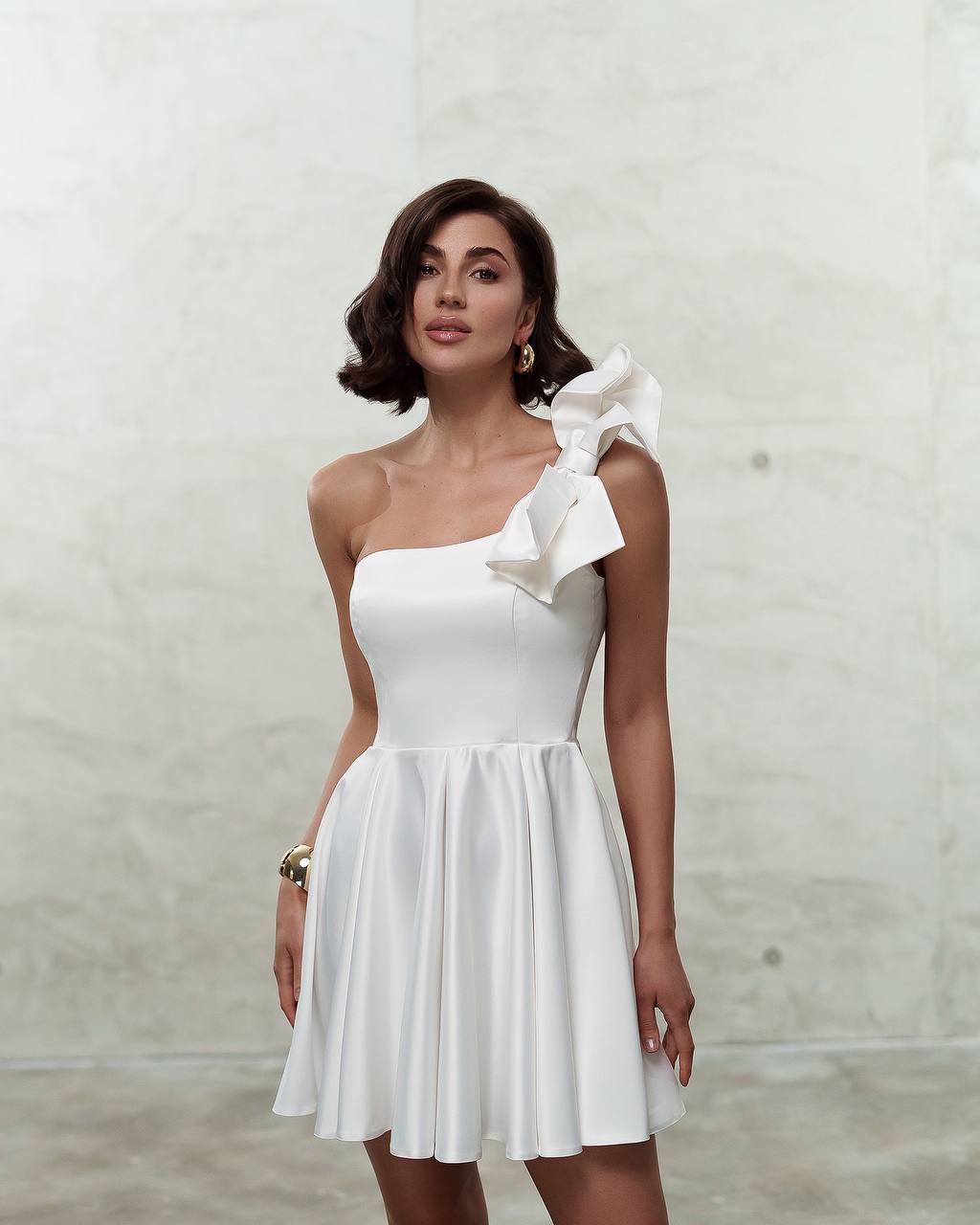 One Shoulder Short Dress in Dense Royal Mango Satin