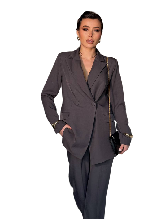 Womens Dark Gray Suit with Double-Breasted Blazer and Trousers