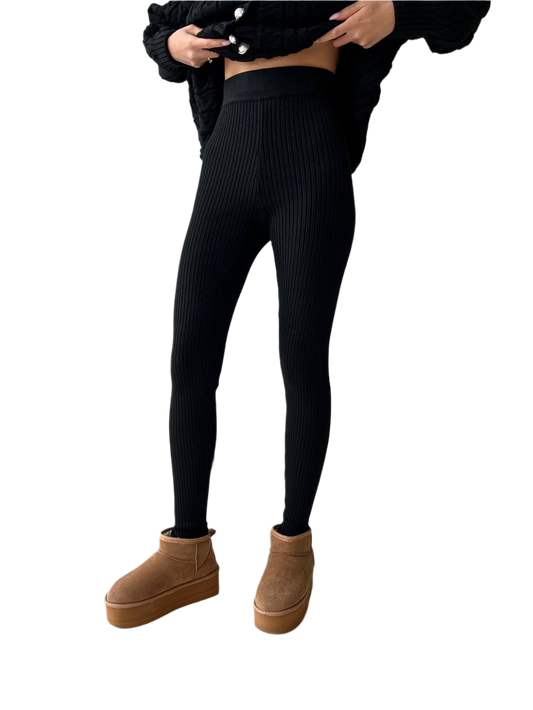 Santa Women's Black Ribbed Knit Leggings OneSize