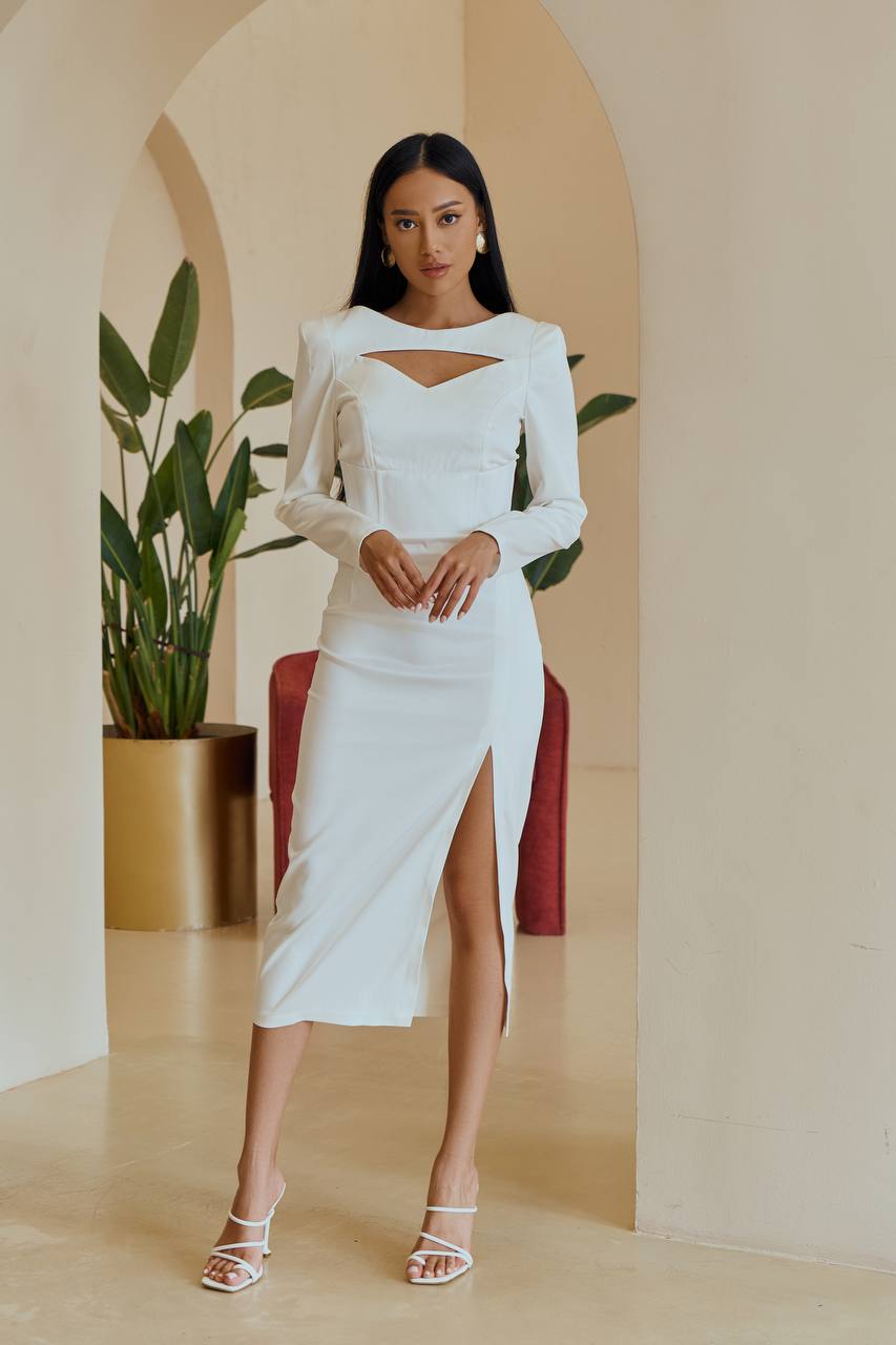 Elegant Women Midi Dress in Dense Mango Satin