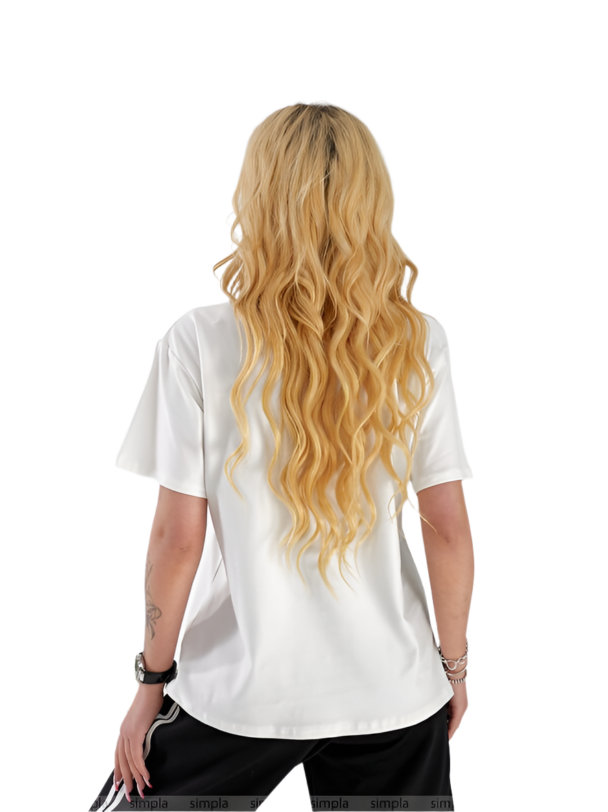 White T-Shirt with Cherry Embroidery Casual Cotton Lycra Tee
