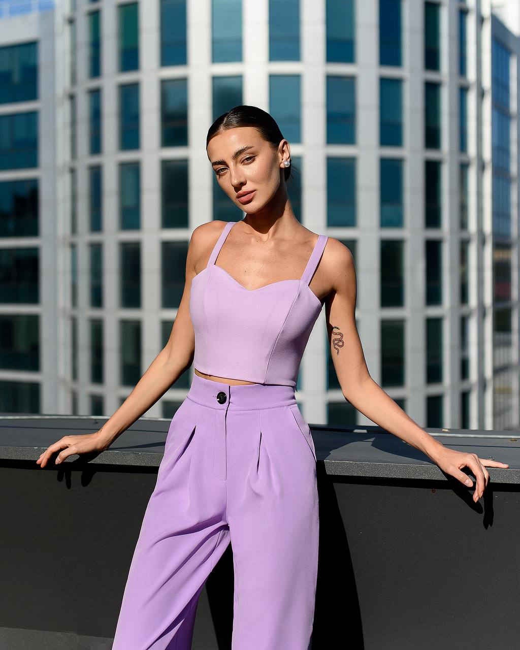 Womens Corset Top Bandage Knit with Boning Lavender Color