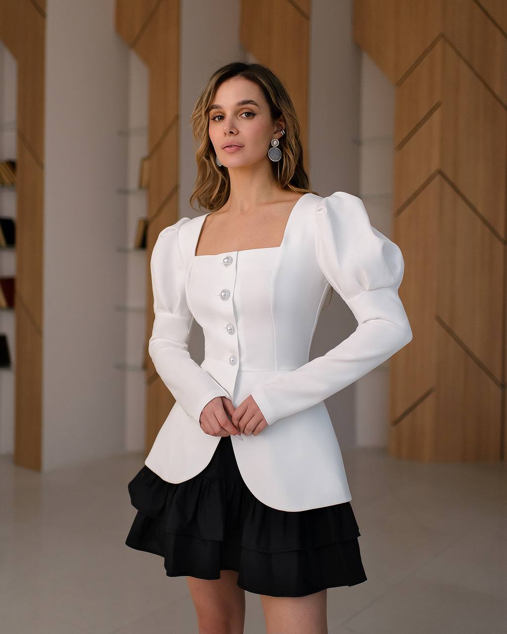 Womens Blouse Jacket Premium Suit Crepe Diagonal Without Lining