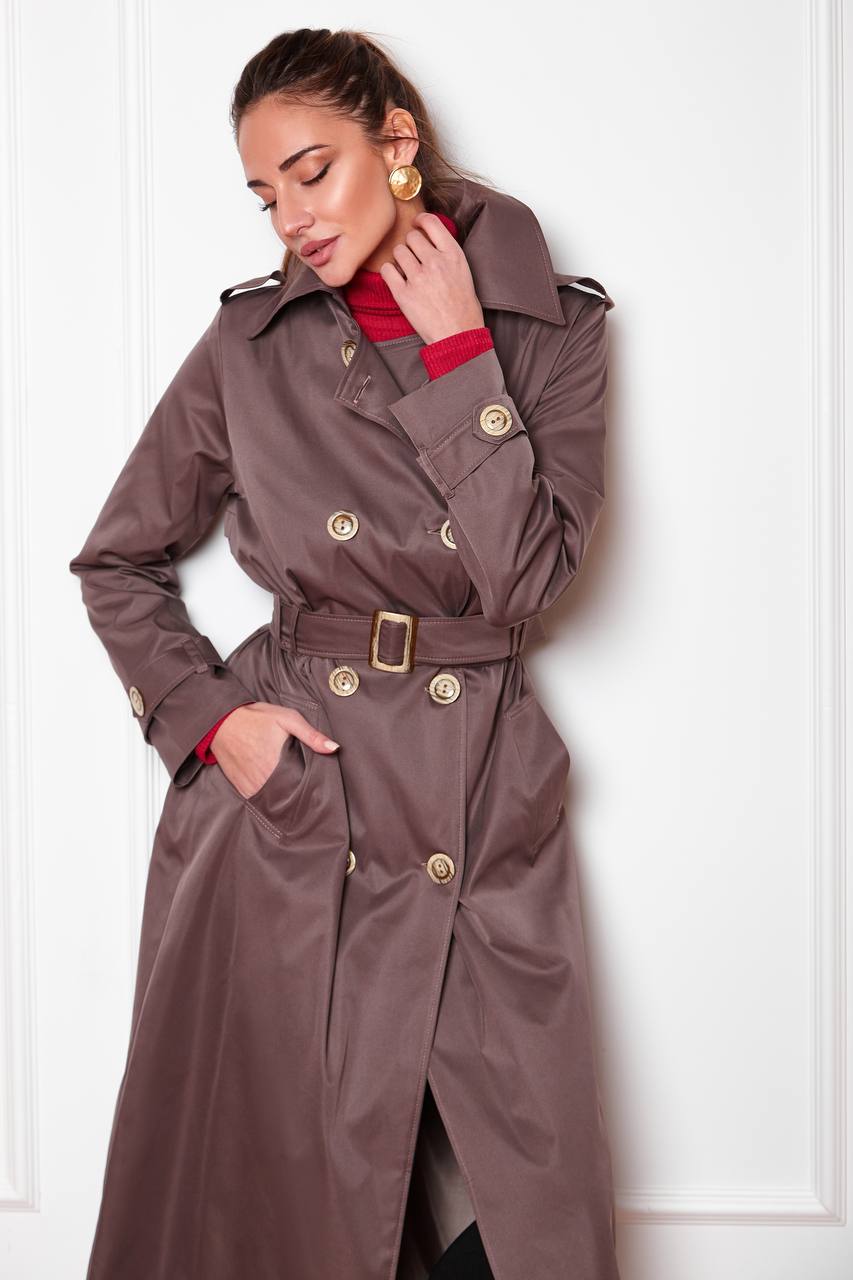 Stylish Cotton Trench Coat with Pockets and Belted Waist for Chic Fall Look