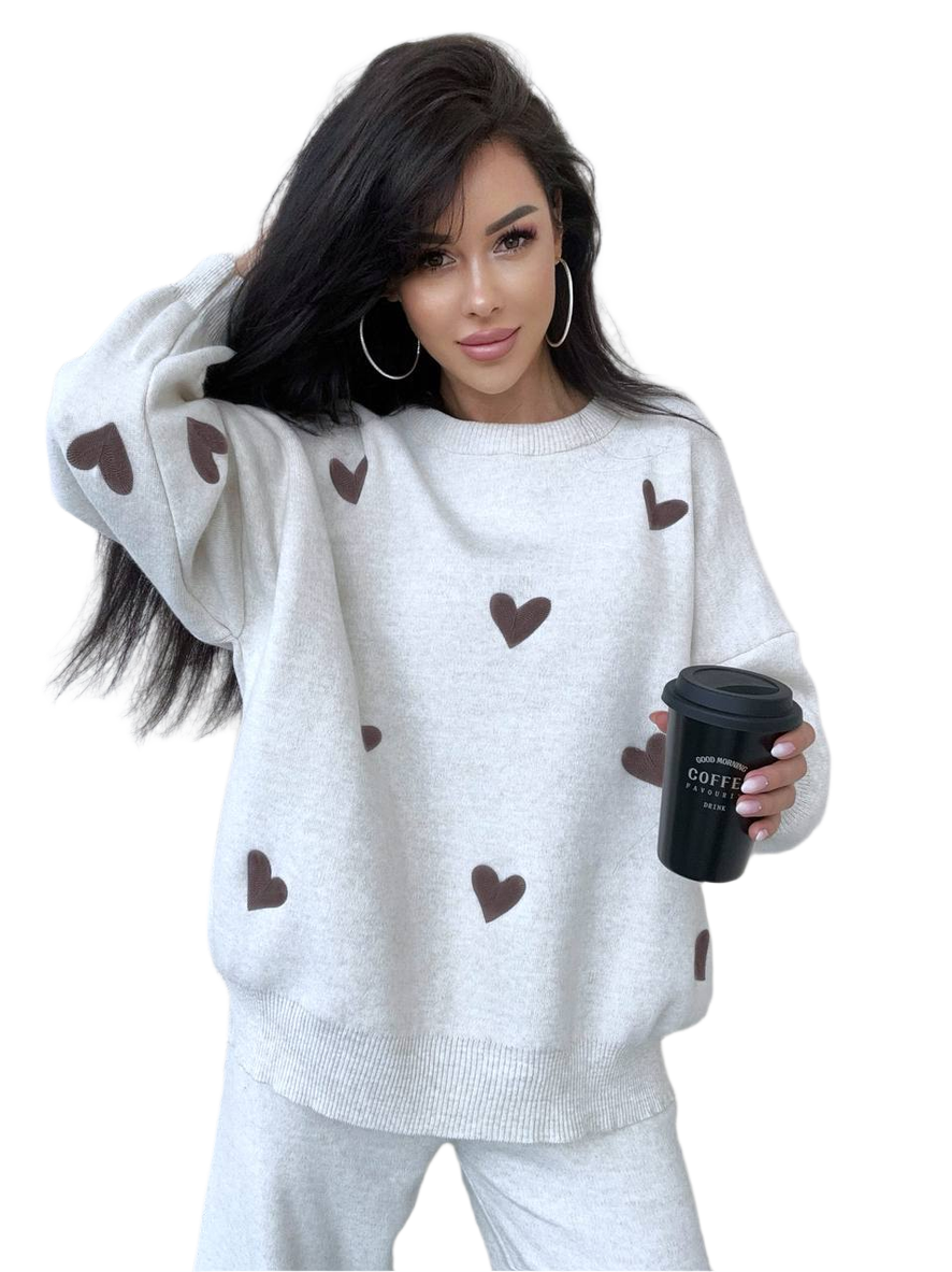 Valeri Womens Heart Embroidered Knitted Suit One Size