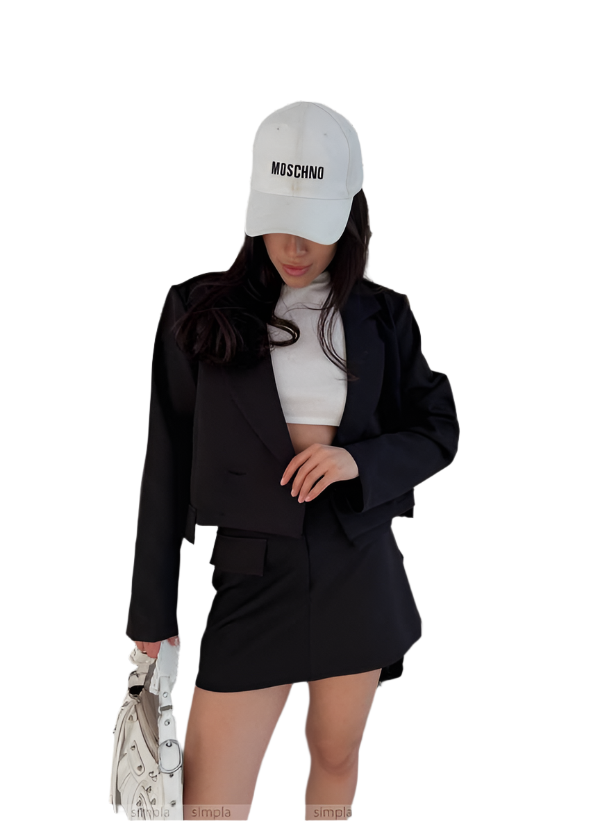 Elegant 2 in 1 Black Blazer and Skirt-Shorts Suit