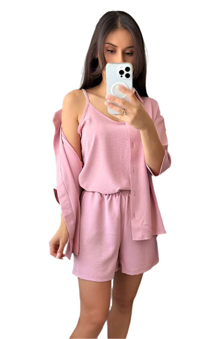Lightweight Summer Three-Piece Suit with Shorts Tank Top and Shirt