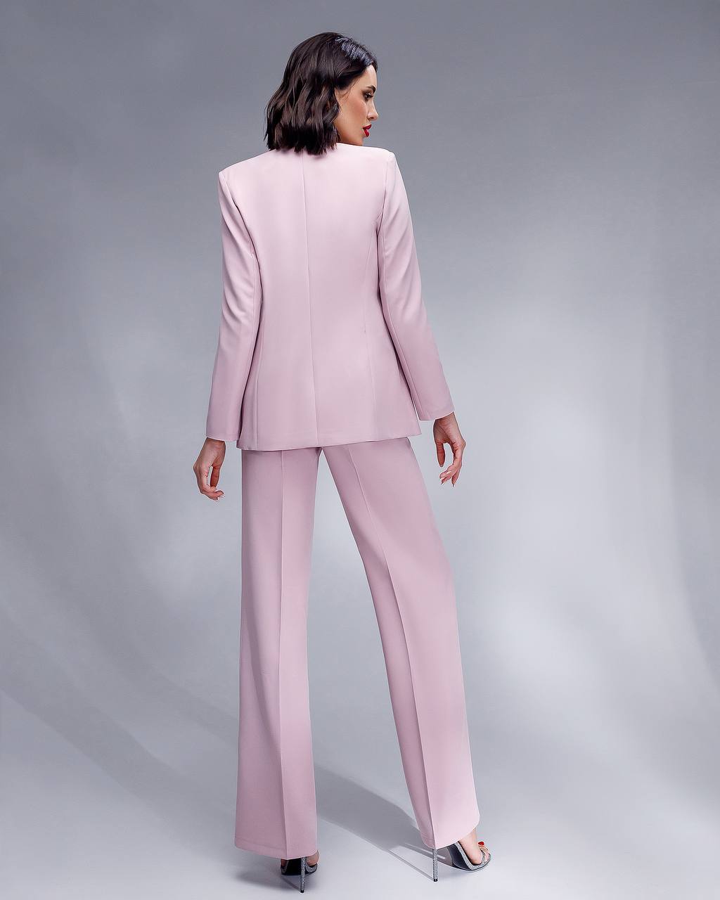 Pink Prom Bridal Wedding Cocktail Graduation Three Piece Womens Suit Jacket Top Trousers Elegant Business Outfit Pantsuit Palazzo Pants