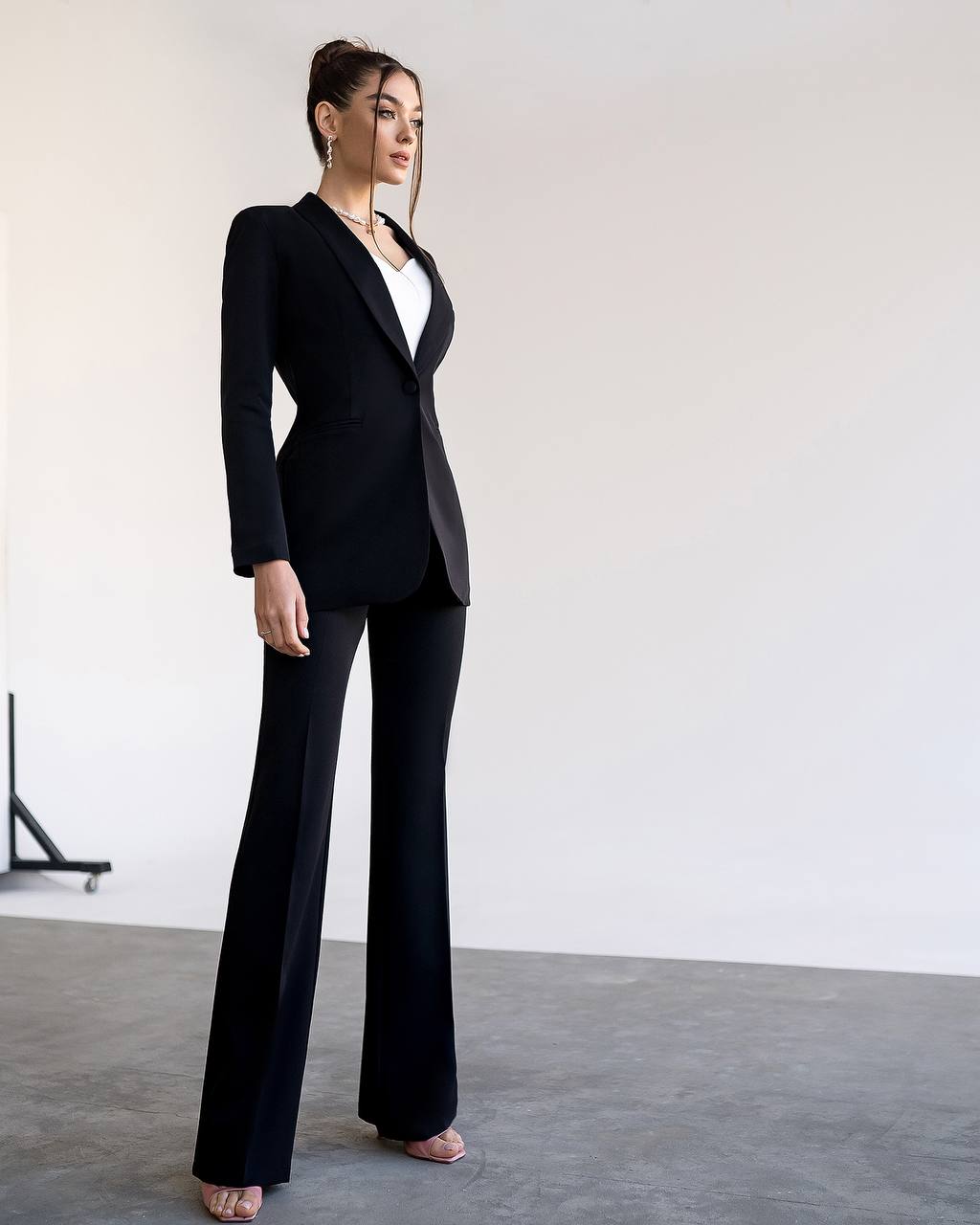 Womens Black Suit with Lined Blazer and Flared Pants