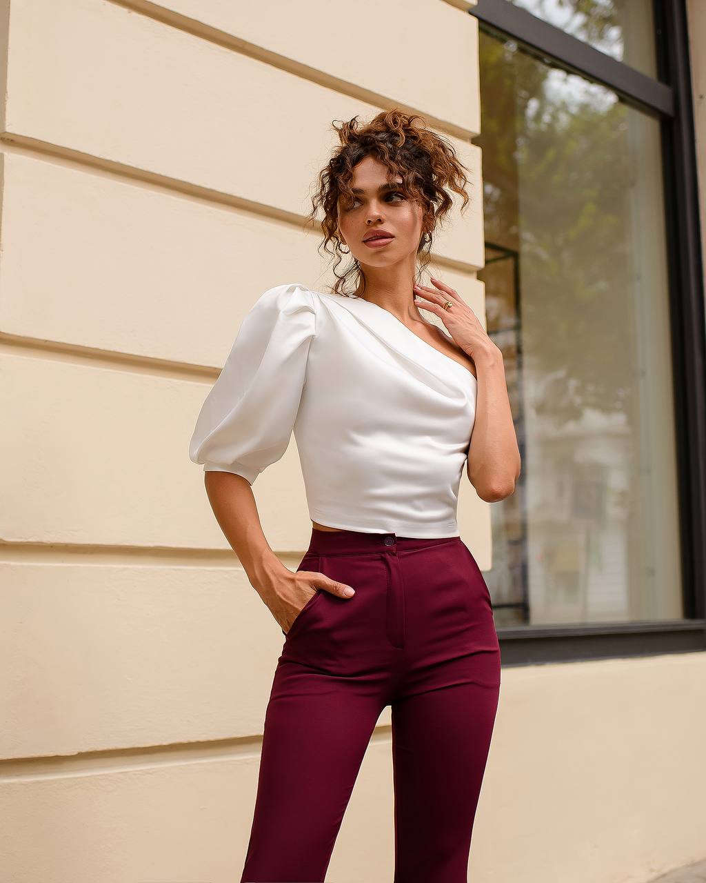 Womens One Shoulder Mango Satin Top in Multiple Colors