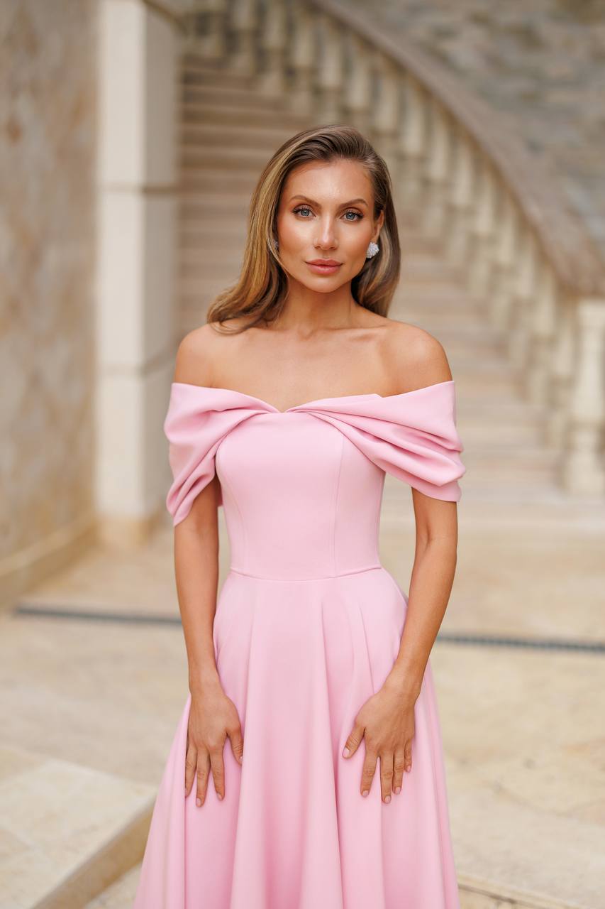 Elegant Off Shoulder Pink Midi Dress for Women