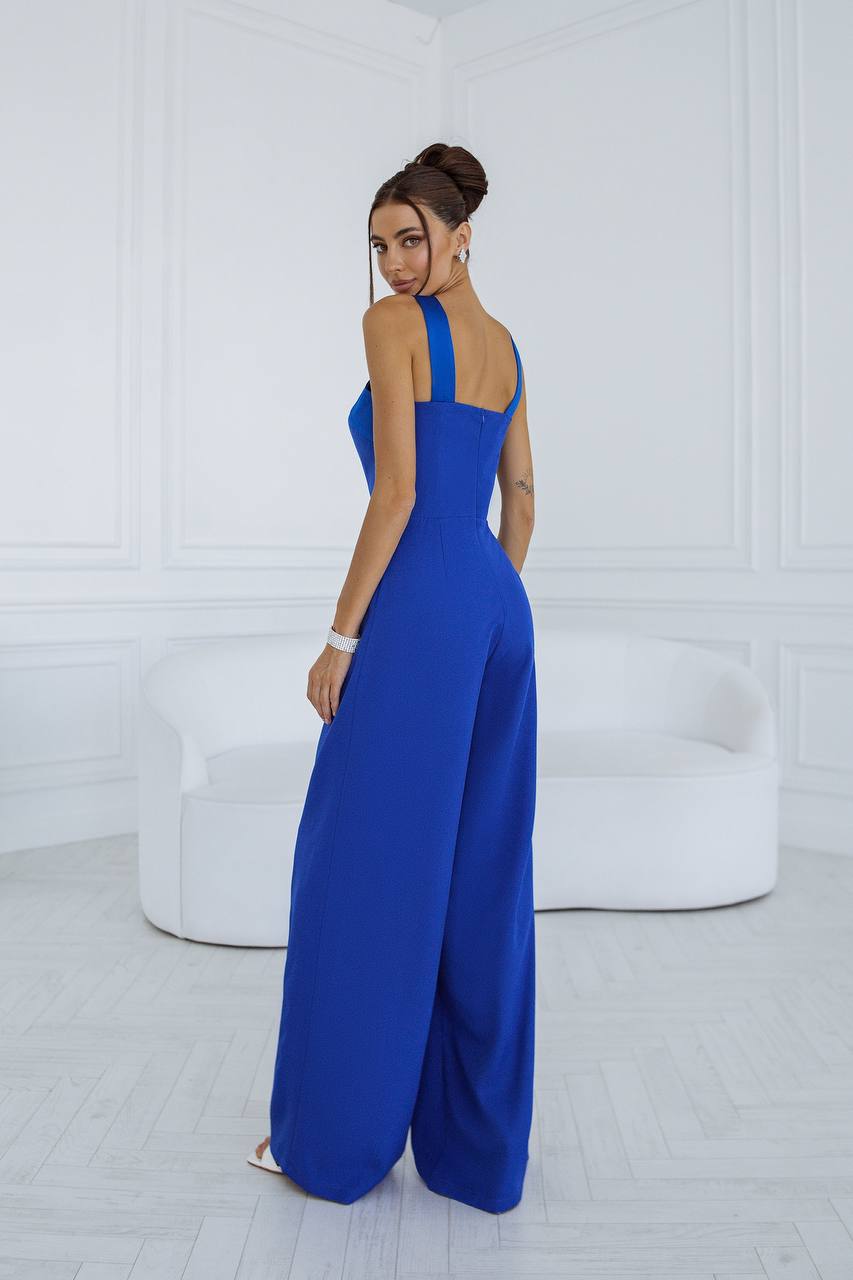 Electra Women's Jumpsuit in Blue with Satin Cross Straps