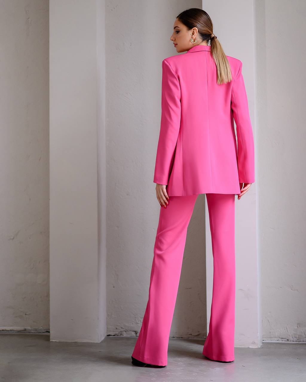 Womens Pink Suit with Lined Blazer and Flared Pants