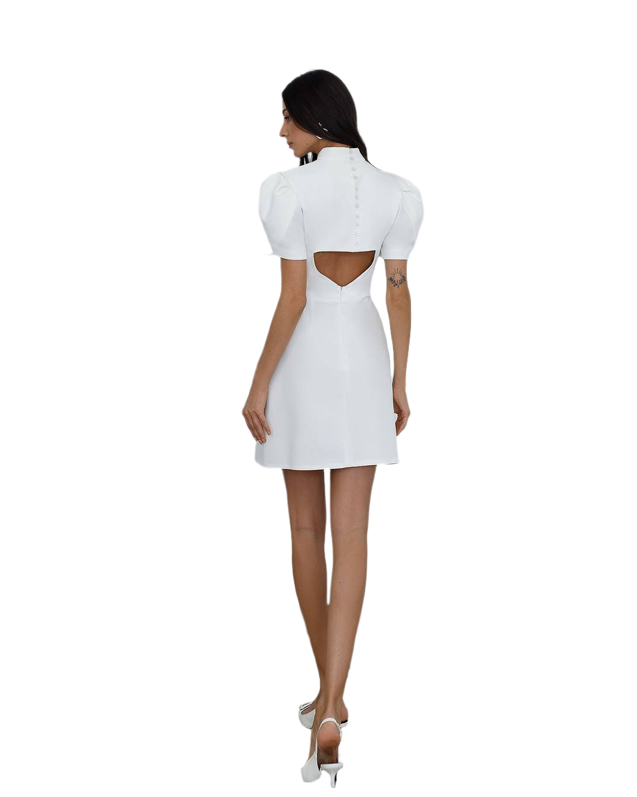 White dress with cut-out back on a white background