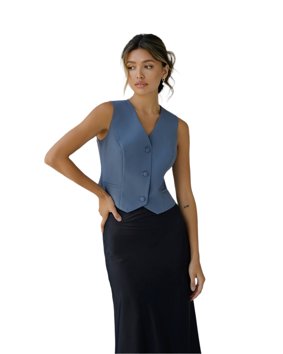 Premium Diagonal Crepe Waistcoat for Women in Dark Blue