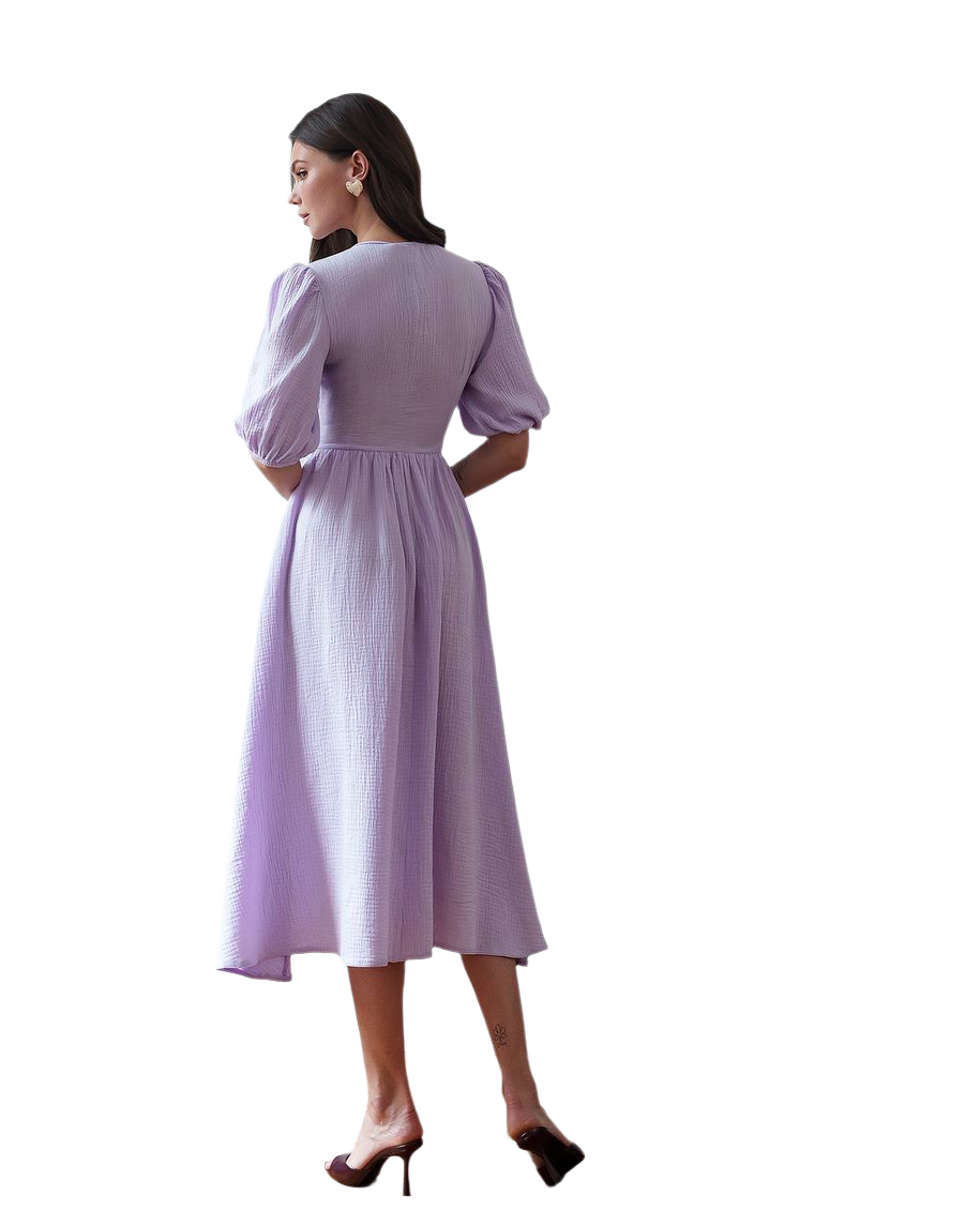 Lightweight Muslin Midi Dress for Women in Milky Blue and Lavender