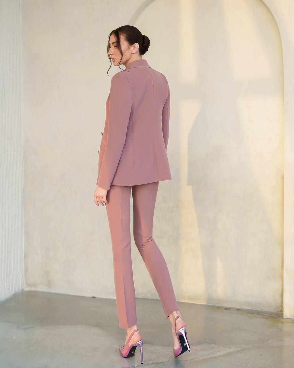 Brown Women Jacket Pants Suit Pantsuit Chic Oficial interview Elegant Cocktail Prom Graduation
