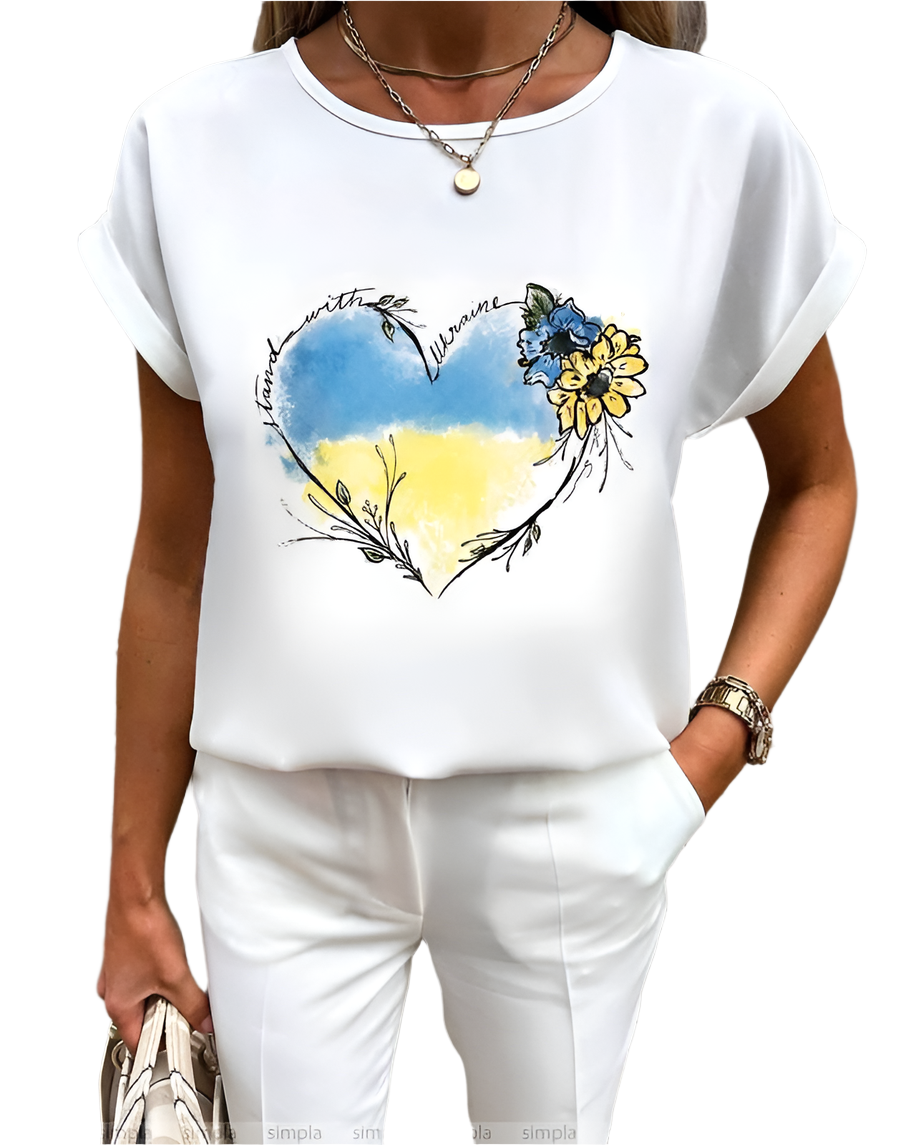 Lightweight Soft Turkey Blouse with Ukraine Heart Print