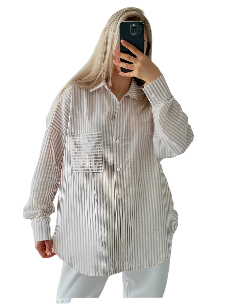 Oversize Natural Linen Striped Shirt for Women