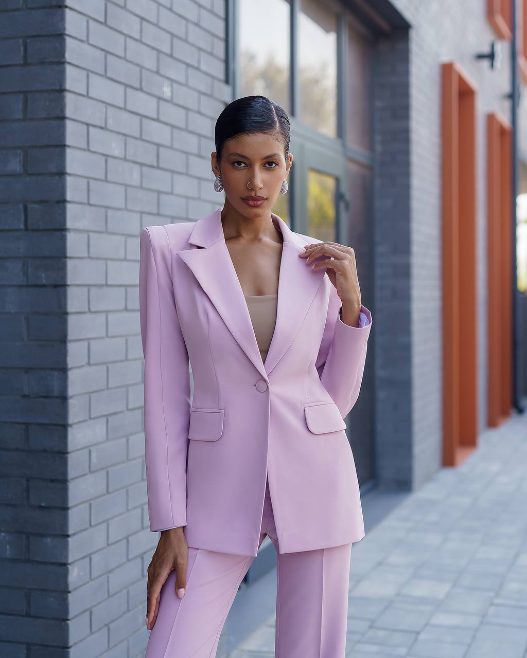 Womens Premium Crepe Diagonale Suit Blazer and Pants in Pink Black Red Blue and Milk