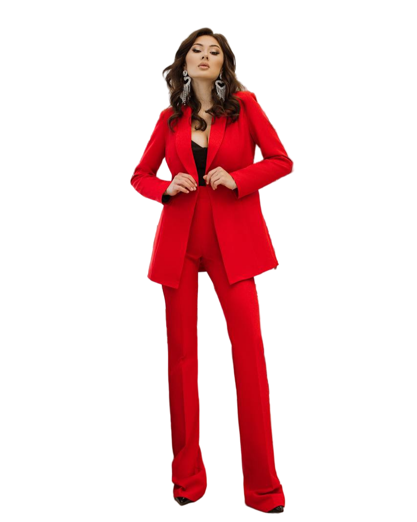 Red Diagonal Crepe Women Suit Tailored Blazer and Pants