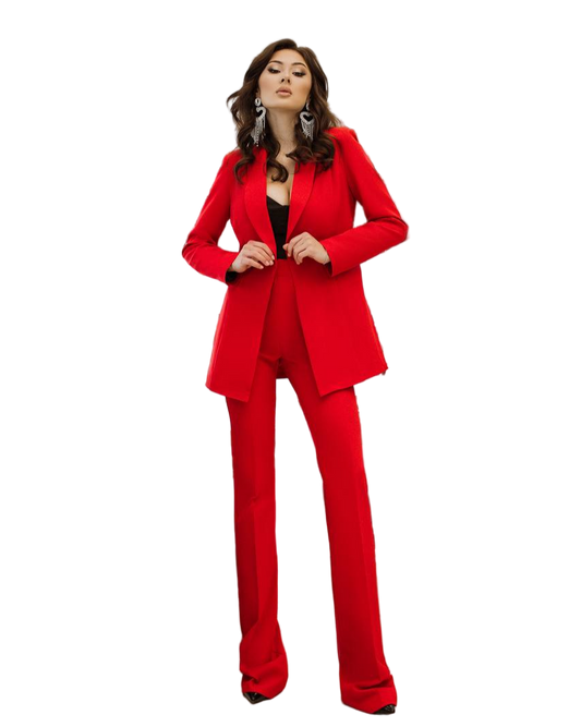 Red Diagonal Crepe Women Suit Tailored Blazer and Pants